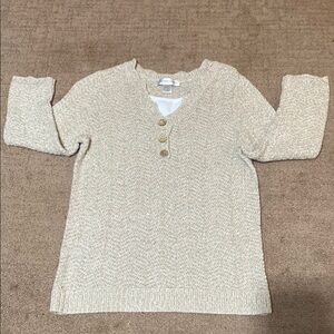 Christopher & Banks Small Cream V-Neck Sweater Cozy Knit